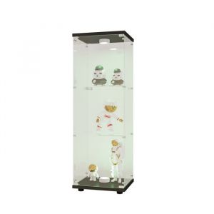 Cave à vin - éclairage LED - vitrine - meuble de rangement - porte simple - trois niveaux - verre trempé - noir - 42×36×125 cm