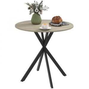Table à manger - HOMCOM - ronde - pour 2 personnes - plateau aspect bois et piètement croisé en acier - blanc chêne