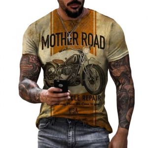 Tee Shirt Homme - 3D Moto Vintage tshirt Homme Manche Courte - R&eacute;tro Biker - Jaune