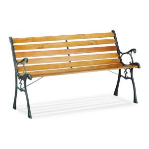 Relaxdays Banc de jardin 2 places lattes en bois fonte de fer balcon et terrasse HLP 735 x 126 x 525 cm nature