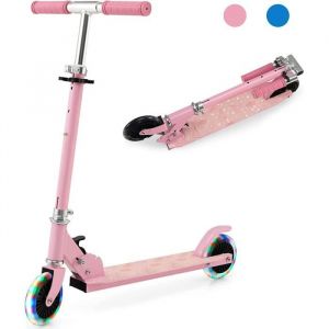 GOPLUS Trottinette Enfants Pliable 3-8Ans(80-150cm)ABEC-5 Roue LED 110mmGuidon Réglable 3 Hauteurs(70-80cm) Jusqu’à 50 kg Rose