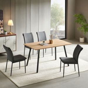 Table à manger + 4 chaises -  Table de cuisine et chaises - Lot de 4 - Ensemble salle à manger moderne - Chêne clair et gris clair