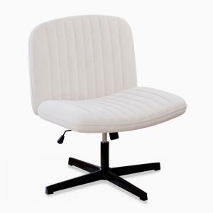 Chaise de bureau sans accoudoirs - Fauteuil Pivotant Inclinable - Assise Large sans roulettes - base en m&eacute;tal - hauteur r&eacute;glable