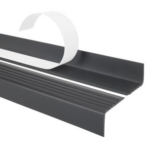 200cm profilé descalier nez de marche adhésif antidérapant PVC gris foncé ND 40 x 25 mm