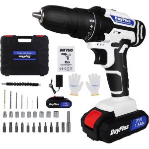 Perceuse Visseuse Devisseuse Sans Fil 21V Blanc Visseuse Devisseuse Sans Fil Avec Batterie 45N.M Perceuse Percussion 25+1 R&eacute;g