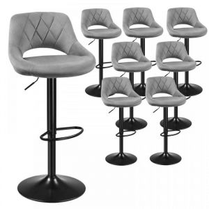 MIPAN.Tabourets de Bar Gris - Lot de 8 Chaises Hautes - Sièges pour Cuisine - Revêtement Velours - Réglable (87-107cm)+Pivotant
