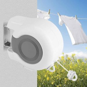 Etendoir Linge Extensible ExterieurSéchoir Mural Fil Linge Rétractable À Fixation Avec 2 Corde À Linge De Corde À Linge Pour Une