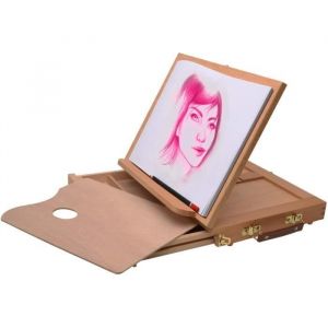 Artina Calais Petit Chevalet en Bois de H&ecirc;tre - Chevalet Peinture Tr&egrave;s Pratique Avec Tiroir & Palette pour Peintures