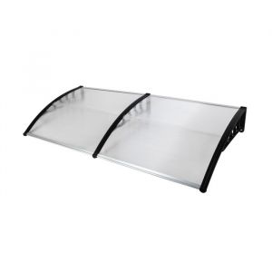 SogesHome MARQUISE - AUVENT POUR PORTE - Marquise Auvent de Porte en Polycarbonate 200 cm x 100 cm TransparentBlanc et Noir