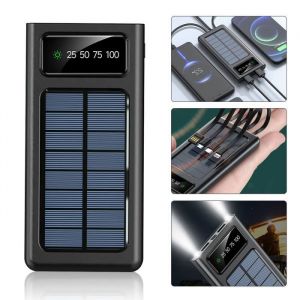 Chargeur solaire Power Bank 20000mAh Portable Batterie Externe Etanche avec 4 câbles de données USB