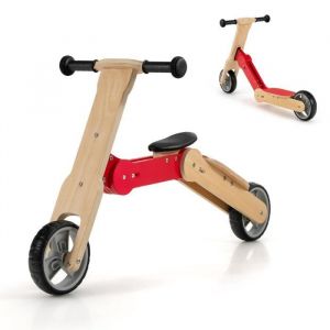 COSTWAY Trottinette pour Enfants 2 en 1 Ajust&eacute;e &agrave; DraisienneSi&egrave;ge Amovible- Roues en EVACadre en Bois Charge Max.: 50KG 3 Ans +