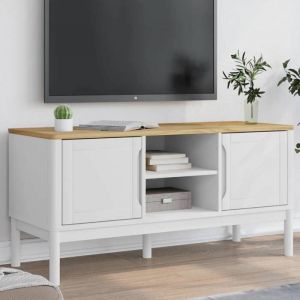 (Blanc)Meuble TV - SIGNOR - Table T&eacute;l&eacute;vision en bois FLORO blanc 114x43x55 cm bois massif de pin 410026