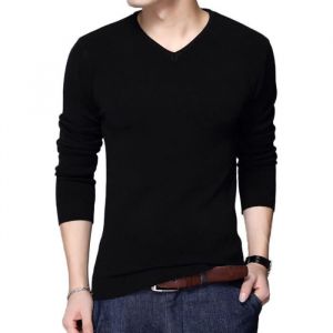 Tee Shirt Hommes Manches Longues - INSFITY - Noir - Slim - 95% Coton - Col V