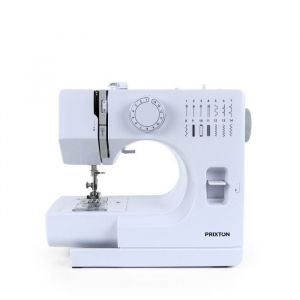 Machine à Coudre PRIXTON P115 avec 14 Points de Couture 2 Vitesses Tiroir à accessoires Lampe et Pédale incluses Blanc