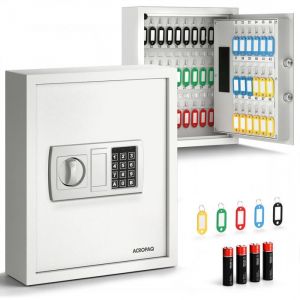 Acropaq Armoire &agrave; Cl&eacute;s Murale pour 48 cl&eacute;s- Boite &agrave; Cl&eacute;s avec Serrure &eacute;lectronique num&eacute;rique- 48 pendentifs Inclus- Blanc