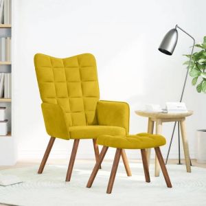 Les Soldes Fauteuil de Salon Scandinave (1 PLACE) - CLOUD - Chaise de D&eacute;tente - avec tabouret en velours jaune J6297