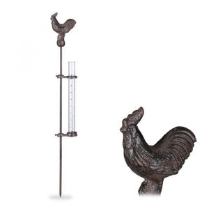 Relaxdays Pluviomètre décoration en métal outil pour lextérieur coq 17cm 7 pouces piquet de terre bronze antigel