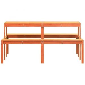 Table de pique-nique - MOTHINESSTO - Bois massif pin - 160x134x75 cm - Cire marron - 6 personnes