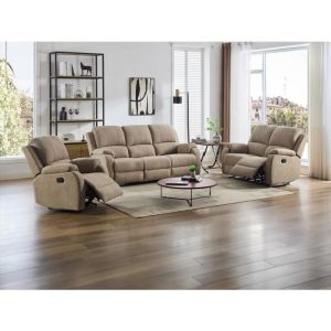 Canapé 3 places 2 places et fauteuil relax en microfibre taupe BRODY