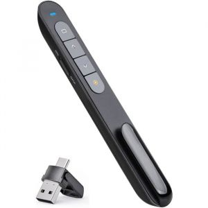 T&eacute;l&eacute;commande de Pr&eacute;sentation 2-en-1 USB-C Pointeur Laser & Cliqueur PowerPoint Sans Fil 2.4GHz Compatible PC/Mac