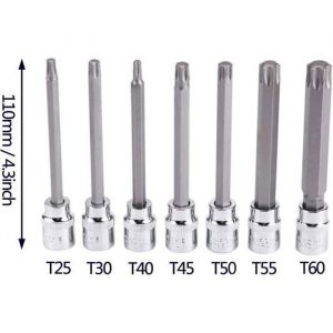 Douille pour cl&eacute; longues douilles Torx 7Pcs Douille Torx Male 3/8 longues douilles Torx T25 T30 T40 T45 T50 T55 et T60 11