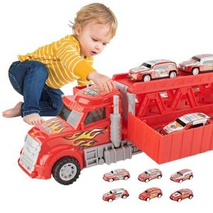 Camion Transporteur Jouet de Camion pour Enfant Double Decker Track Pliable  6 Voitures Voiture Jouet Cadeau pour 3 4 5 6 Ans