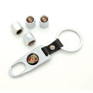 Bouchons de valve - Porsche - Lot de 4 - Chromés - Universels - Avec porte clé