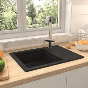 Évier de cuisine ovale Noir Granit - Contemporain - Evier cuisine avec trou de trop-plein