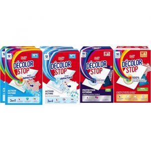 D&eacute;color Stop - Lot de 76 sachets d&eacute;tachants 3en124 d&eacute;tachants action ultime24 d&eacute;tachants blanc18 couleurs extreme 10 couleurs