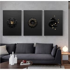 Toile Tableau Moderne Noir Or Art Peintures Decoration Abstrait Affiche Murale Art Tableaux Salon Decoration Sans Cadre 3X40X50CM