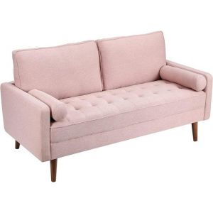 Dripex Canapé 3 Places en TissuFauteuil Scandinave avec 2 coussins pour salonPied en bois massif77x173x84cmRose