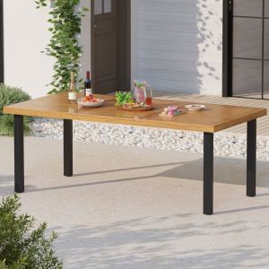 Table à Manger de Jardin - GOPLUS - 8 Personnes - Plateau 200x90CM avec Trou de Parasol en Bois dAcacia - Charge 75KG - Pied B