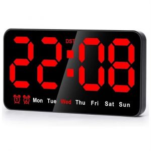 Horloge NuméRique LED de 9Pouces Grand éCran avec 45284Heures Gros Chiffres Petite Horloge Murale Silencieuse (Rouge) CLOCK