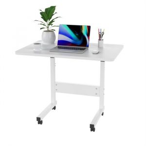 Table Lit Ordinateur Appoint sur Roulettes - DHHOZAMZ - Blanc - 60x40cm - Hauteur Réglable 69-90 cm