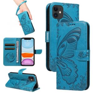 Papillons Housse Pour iPhone 11 Etui Portefeuille Antichoc Housse avec Porte-Cartes Fonction de Support Bleu