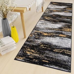 TAPISO Maya Tapis de Couloir Passage Moderne Mouchet&eacute; Gris Noir Jaune Fin 60 x 140 cm