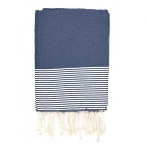 Fouta - LA MAISON DAMELIE - Ziwane - 100% coton - marine rayures blanches - 100x200cm