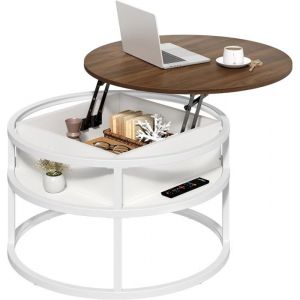 YITAHOME Table basse ronde avec toit relevable table de salon avec compartiment de rangement caché 80 x 80 x 47 cm