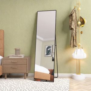 WOEDVJN 140 x 40 cm Miroir sur Pied Miroir Autoportant Miroir pleine longueur Miroirs muraux Cadre en Métal Élégance Chic