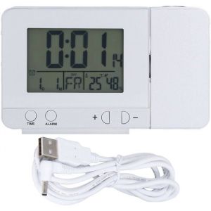 Eosnow R&eacute;veil &agrave; Projection Radio-r&eacute;veil Num&eacute;rique avec Projecteur Plafond Rotatif &agrave; 180&deg; avec Station M&eacute;t&eacute;o Thermom&egrave;tre sans Fil