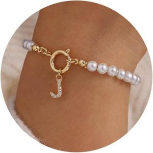 Bracelet De Perles Pour Femme Et Fille - Cadeau - Or 18 Carats - Avec Lettres Cz Bracelet À Breloques - Cadeau Personnalisé Po
