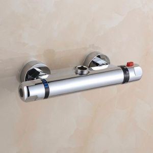 Robinet Douche Thermostatique Mitigeur Valve Mur  - Gris - Chromé - 2 trous - Baignoire