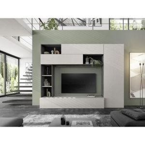 Composition murale TV - PRATO - Gris effet pierre - 277 x 40 x 210 cm