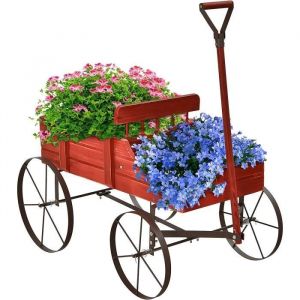 RELAX4LIFE Brouette D&eacute;corative en Bois - 4 Roues en M&eacute;talChariot &agrave; Fleurs Capacit&eacute; de Charge 15KGpour