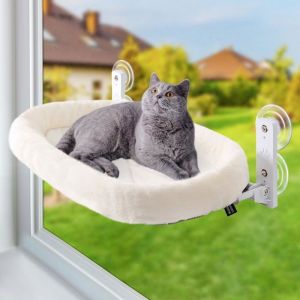 Hamac Chat Fenetre Perchoir Lit Fen&ecirc;tre Panier Suspendu Etagere pour Grande Chats Pliable Transat Facile &agrave; Monter avec Ventouse