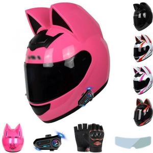 Casque moto oreilles de chat pour femme casque moto Bluetooth oreilles de chat casques moto casque moto femme Rose