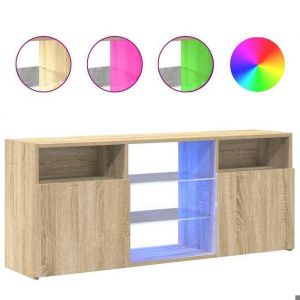 Console TV VENT-FLASH - Banc TV Meuble TV - avec lumières LED chêne sonoma 120x30x50 cm - Meuble de Salon（67256）ZLH