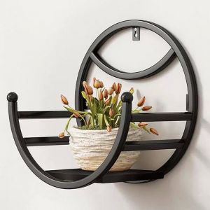 &Eacute;tag&egrave;re murale pour plantes - ULISEM - Support en fer forg&eacute; noir - Adapt&eacute; succulentes herbes aromatiques et pots - 25x25x15 cm