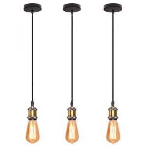 Suspension Luminaire Industrielle E27 Douille Longueur Ajustable 100cm 3PCS - WOTTES - Fer Forgé - Extérieur