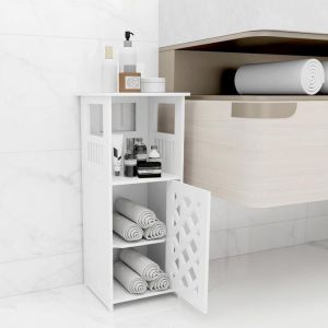 JEOBEST Armoire d&rsquo;Angle avec Porte et &Eacute;tag&egrave;res Meuble de Salle de Bain Armoire de Salle de Bain Colonne24 * 22 * 56cm -Blanc